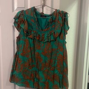 Jessica Simpson Green and Orange Leaf Blouse